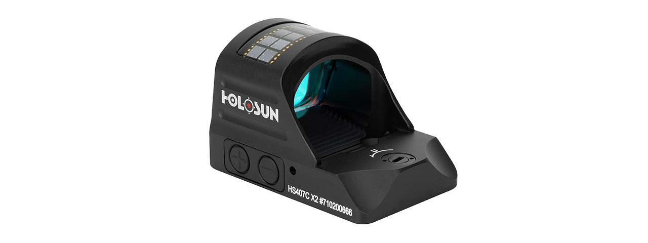 HOLOSUN HS407C X2 Solar + Battery Powered Micro Dot Reflex Sight w/ Red Dot Reticle - (Black)