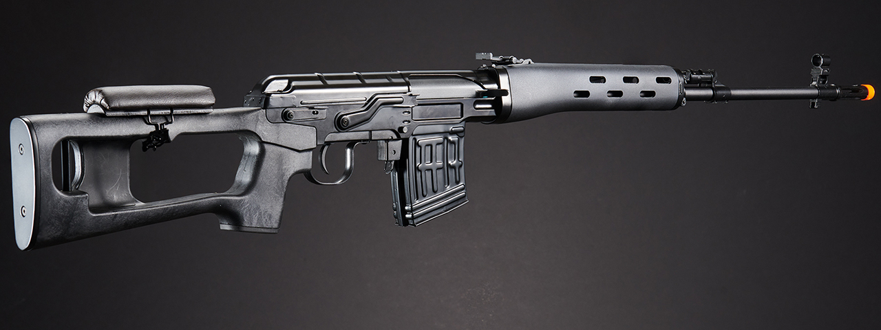 Atlas Custom Works SVD Dragunov Electric Airsoft Sniper Rifle w/ Sportsman Stock (Color: Black)