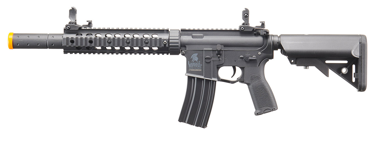 Lancer Tactical Low FPS Gen 2 10" M4 SD Carbine Airsoft AEG Rifle with Pistol Grip & Mock Suppressor - (Black)  Lancer Tactical Low FPS Gen 2 10" M4 SD Carbine Airsoft AEG Rifle with Pistol Grip & Mock Suppressor - (Black)