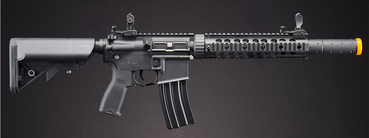 Lancer Tactical Low FPS Gen 2 10" M4 SD Carbine Airsoft AEG Rifle with Pistol Grip & Mock Suppressor - (Black)