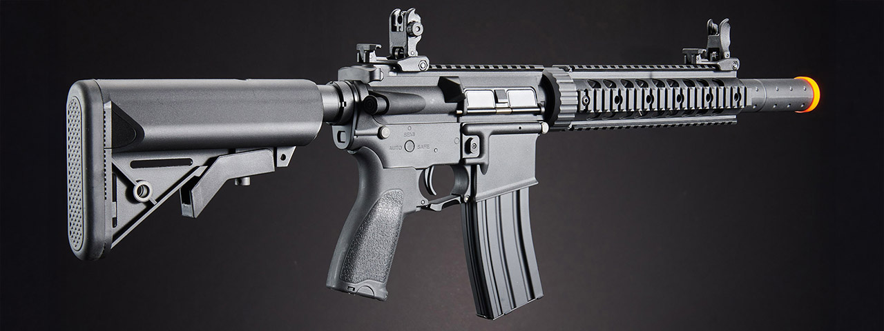 Lancer Tactical Low FPS Gen 2 10" M4 SD Carbine Airsoft AEG Rifle with Pistol Grip & Mock Suppressor - (Black)