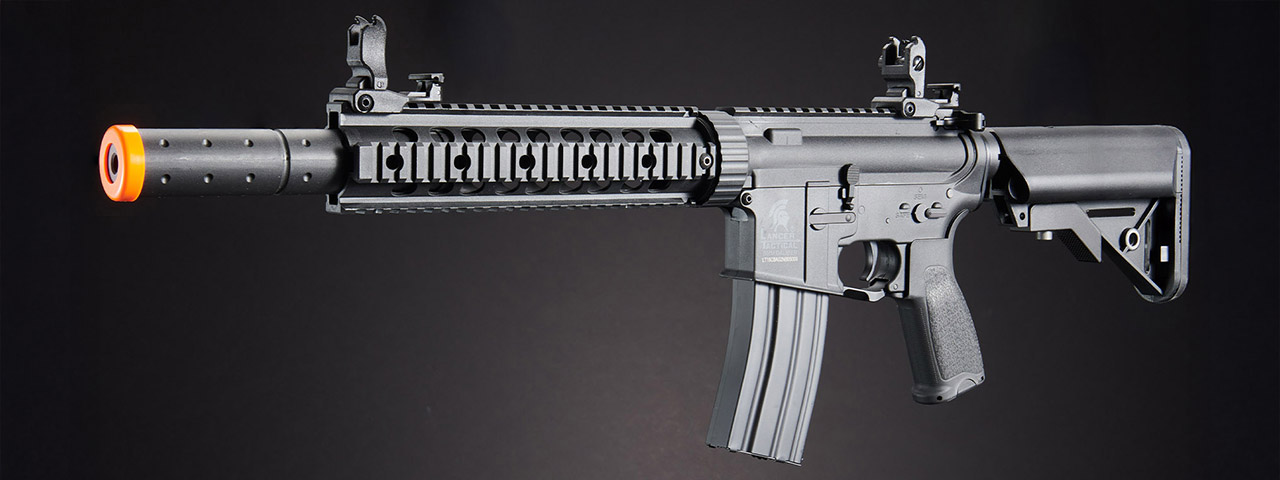 Lancer Tactical Low FPS Gen 2 10" M4 SD Carbine Airsoft AEG Rifle with Pistol Grip & Mock Suppressor - (Black)