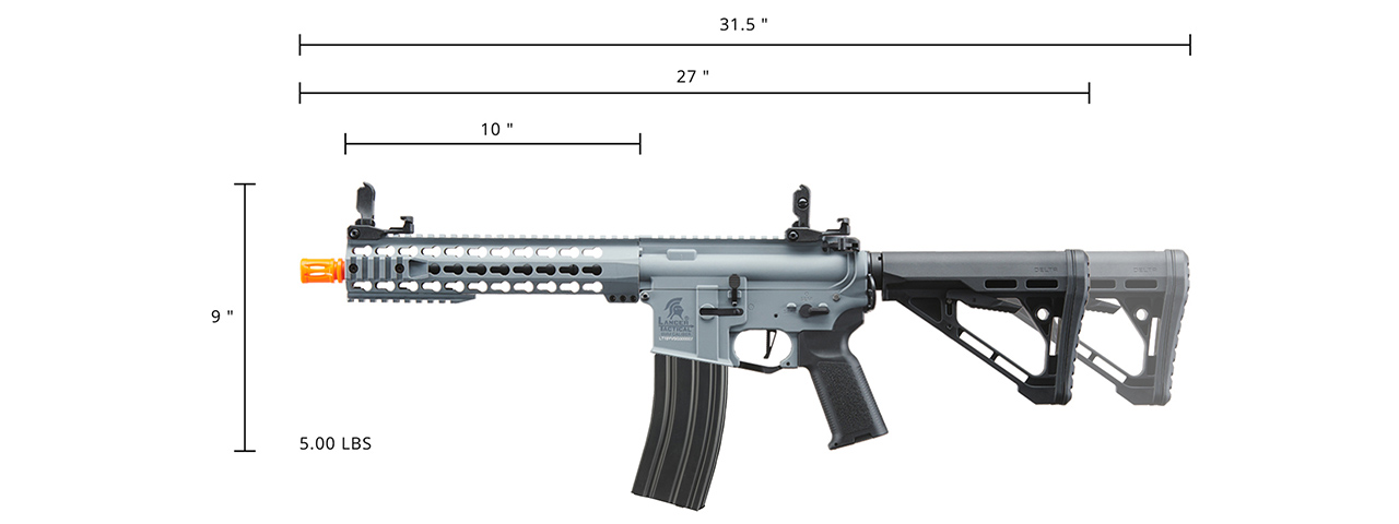Lancer Tactical Gen 3 10" KeyMod M4 Carbine Airsoft AEG Rifle with Delta Stock (Color: Grey)