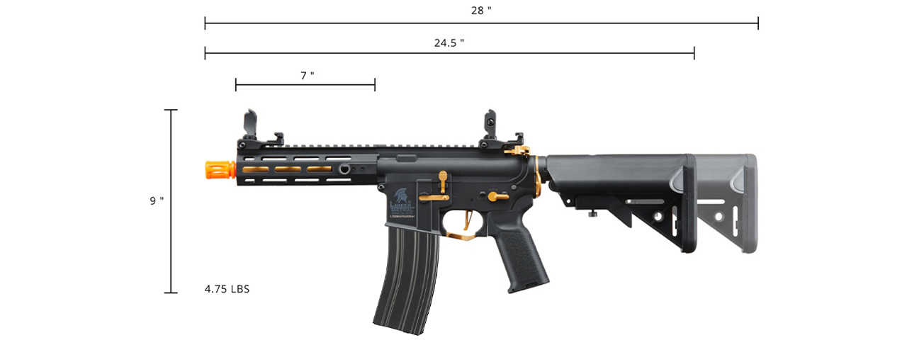 Lancer Tactical Gen 2 Hellion M-LOK 7" Airsoft M4 AEG Core Series (Color: Black & Gold)(No Battery and Charger)