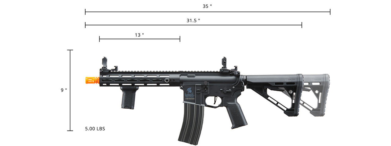 Lancer Tactical Gen 3 Hellion M-LOK 10" Airsoft M4 AEG with Delta Stock (Color: Black)