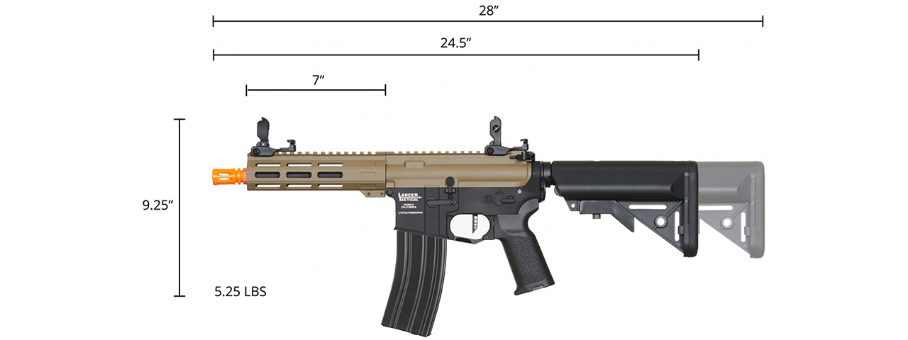 Lancer Tactical Viking 7" M-LOK Proline Series M4 Airsoft Rifle w/ Crane Stock (Color: FDE Upper Receiver & Black Lower)