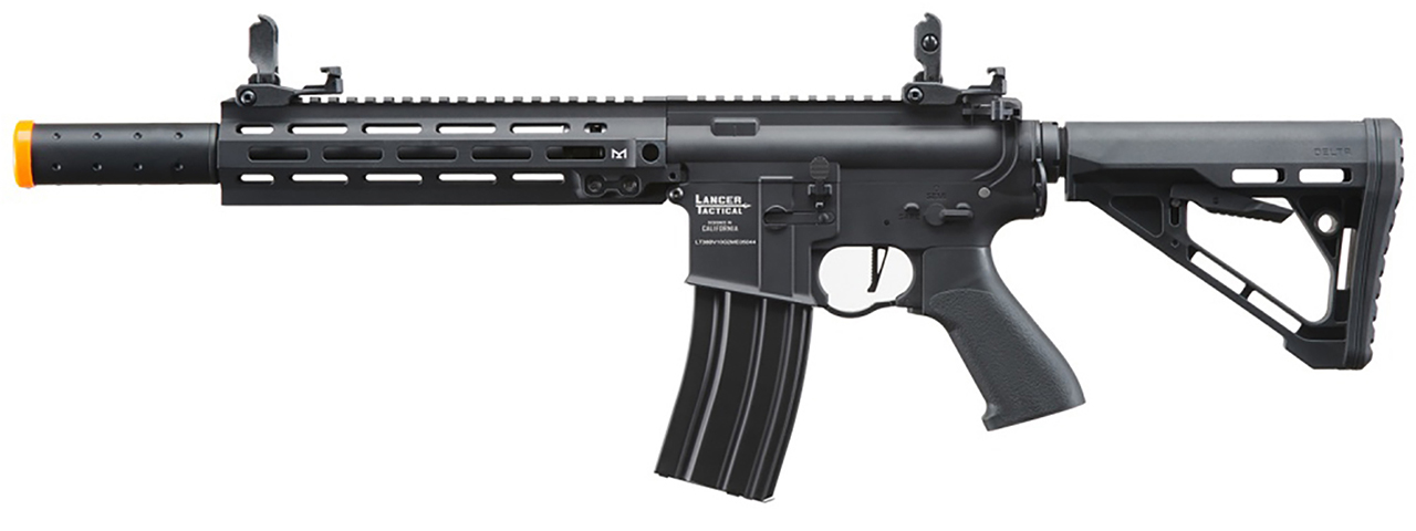 Lancer Tactical Blazer 10" M-LOK Proline Series M4 Airsoft Rifle with Delta Stock & Mock Suppressor (Color: Black)
