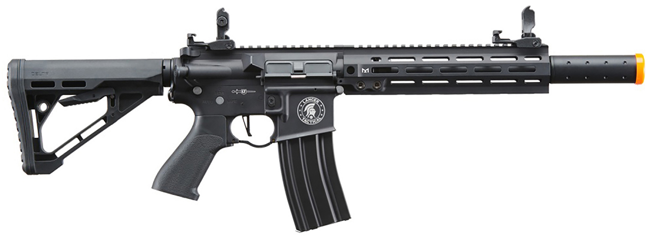 Lancer Tactical Blazer 10" M-LOK Proline Series M4 Airsoft Rifle with Delta Stock & Mock Suppressor (Color: Black)