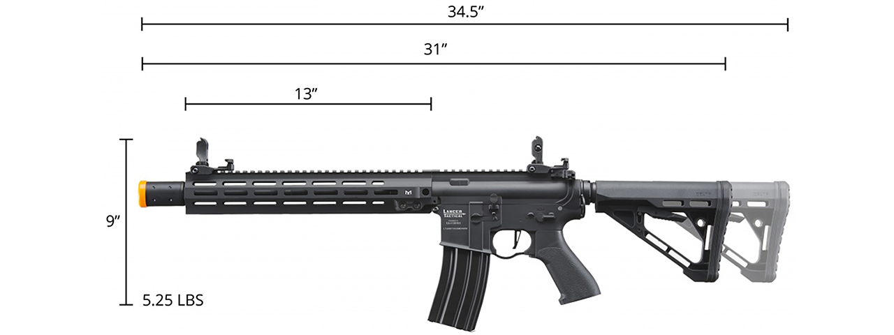 Lancer Tactical Blazer 13" M-LOK Proline Series M4 Airsoft Rifle with Delta Stock & Mock Suppressor (Color: Black)