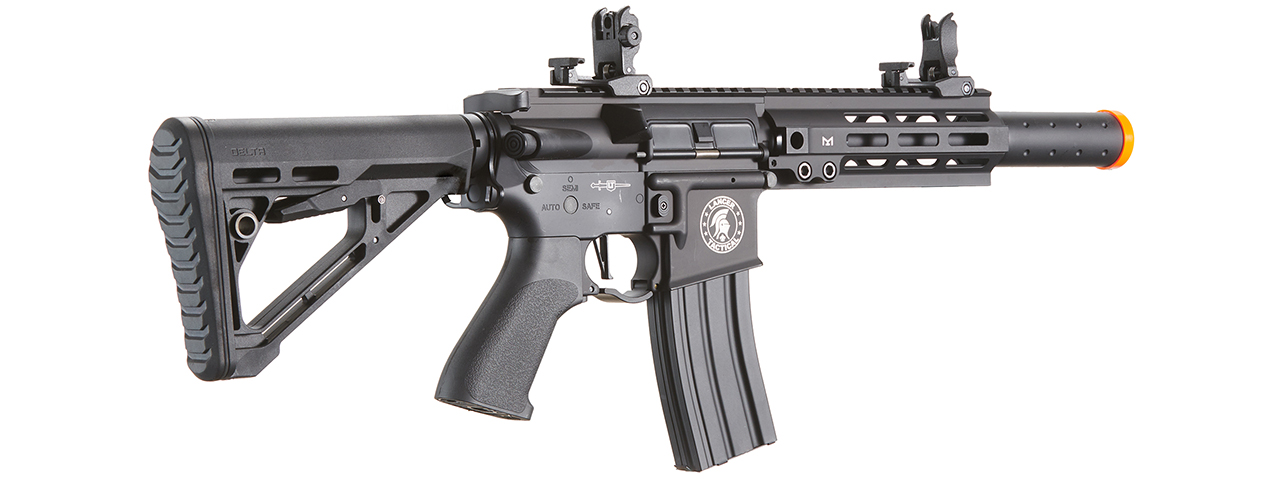 Lancer Tactical Blazer 7" M-LOK Proline Series M4 Airsoft Rifle w/ Delta Stock & Mock Suppressor (Color: Black)