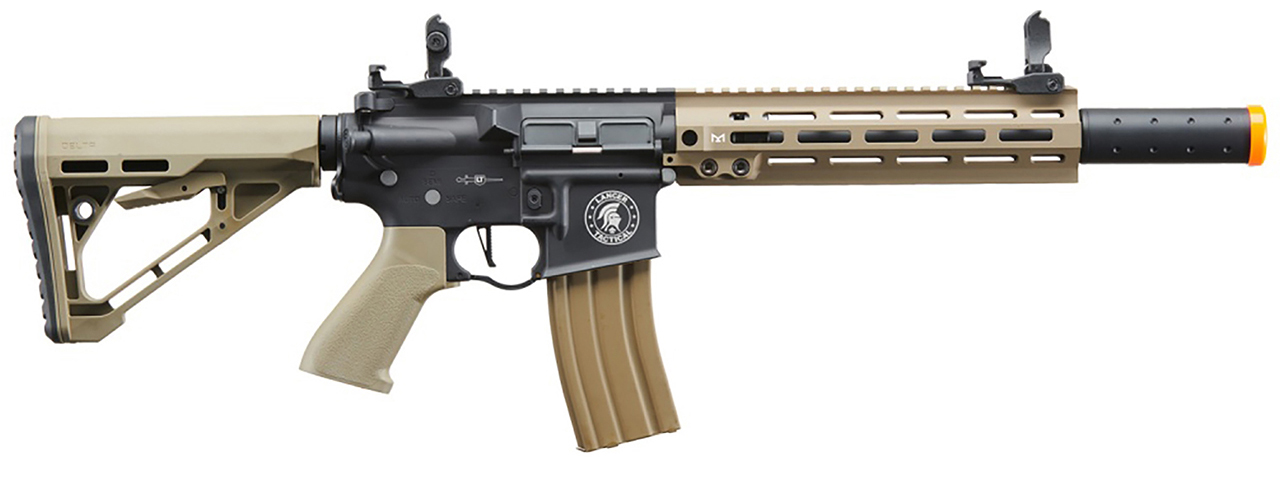 Lancer Tactical Blazer 10" M-LOK Proline Series M4 Airsoft Rifle with Delta Stock & Mock Suppressor (Color: Two-Tone)