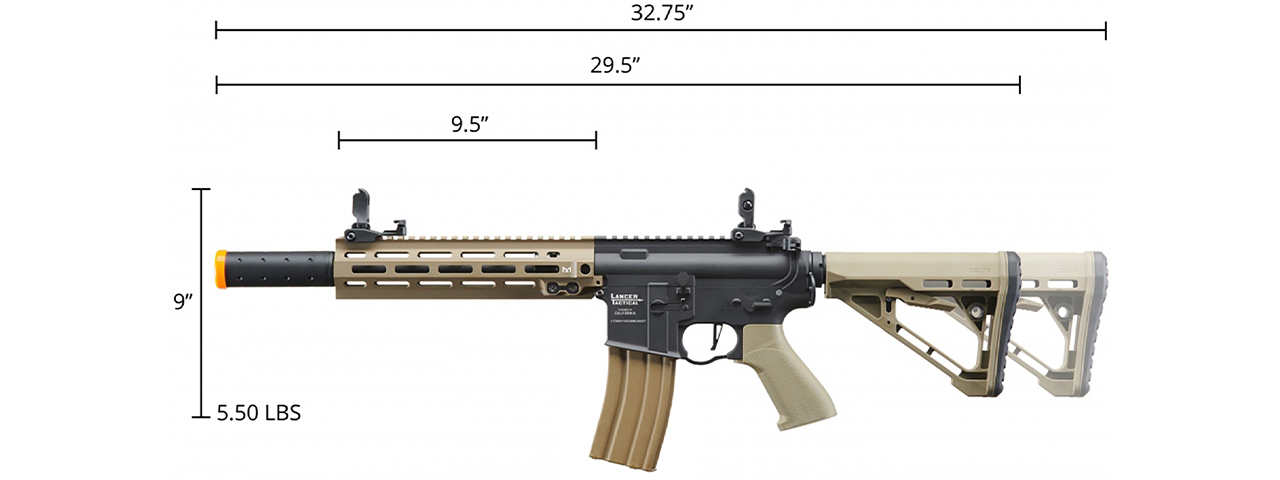 Lancer Tactical Blazer 10" M-LOK Proline Series M4 Airsoft Rifle with Delta Stock & Mock Suppressor (Color: Two-Tone)