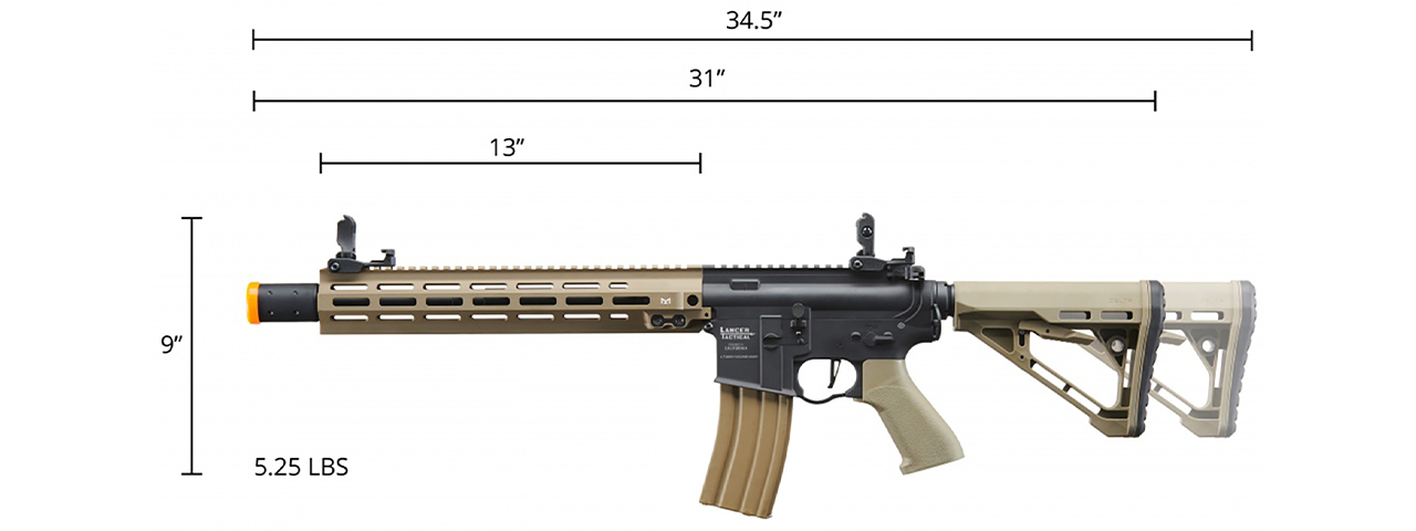 Lancer Tactical Blazer 13" M-LOK Proline Series M4 Airsoft Rifle with Delta Stock & Mock Suppressor (Color: Two-Tone)