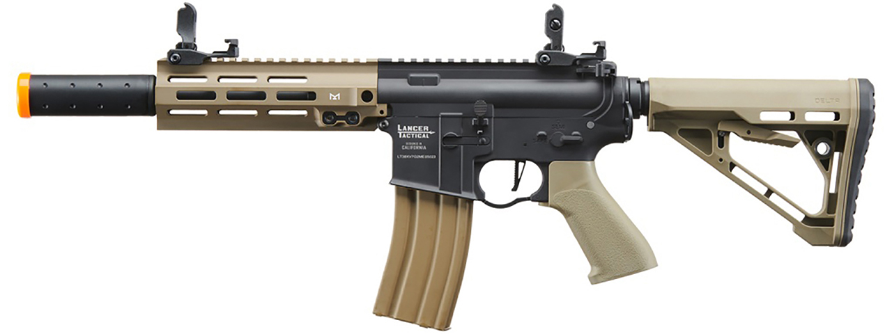 Lancer Tactical Blazer 7" M-LOK Proline Series M4 Airsoft Rifle with Delta Stock & Mock Suppressor (Color: Two-Tone)