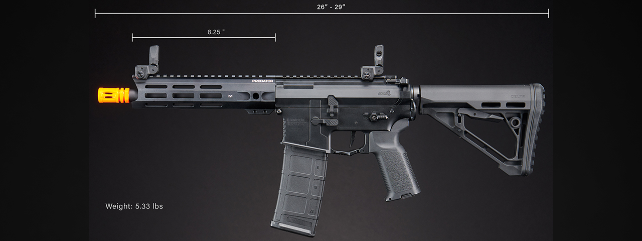 Lancer Tactical Gen 4 Predator 8" CQB AEG w/ Aster II Bluetooth ETU (Black)