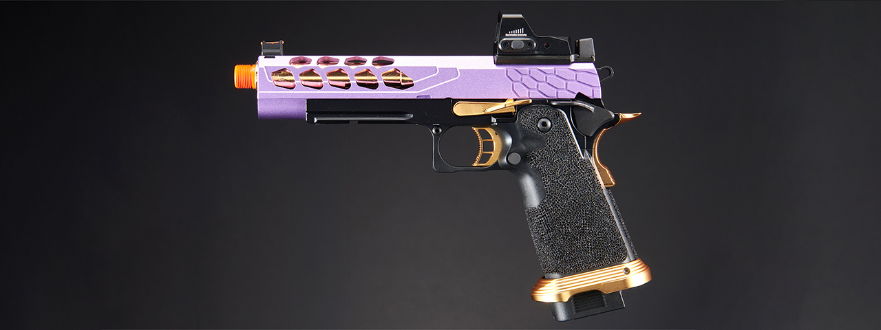 Lancer Tactical Stryk Hi-Capa 5.1 Gas Blowback Airsoft Pistol w/ Micro Red Dot Sight - (Purple & Gold)