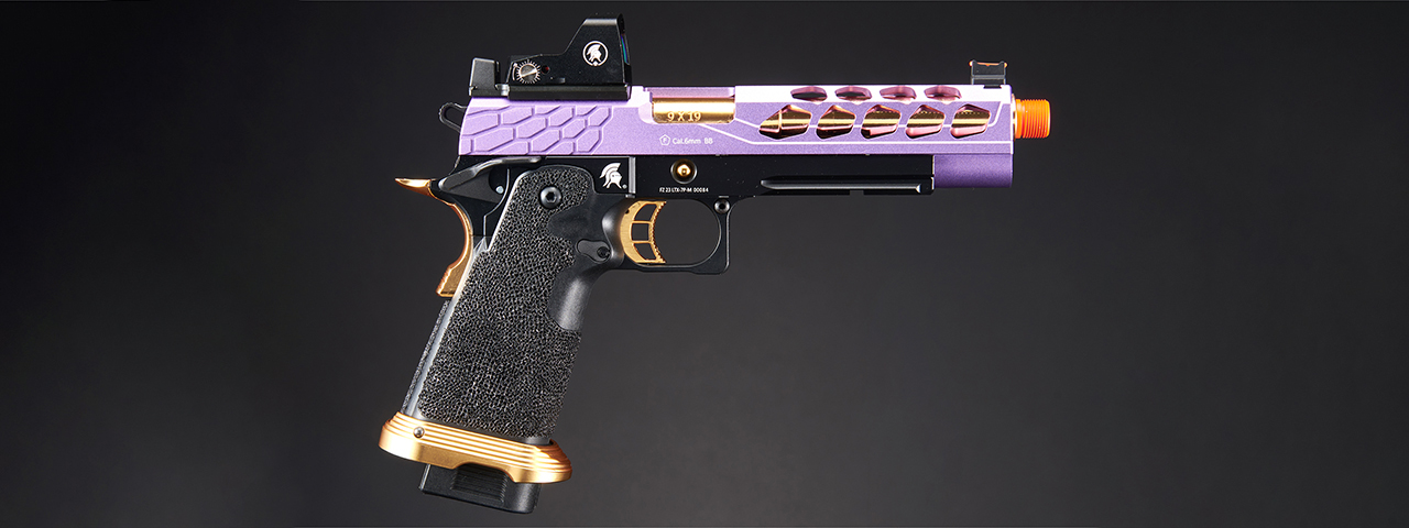 Lancer Tactical Stryk Hi-Capa 5.1 Gas Blowback Airsoft Pistol w/ Micro Red Dot Sight - (Purple & Gold)