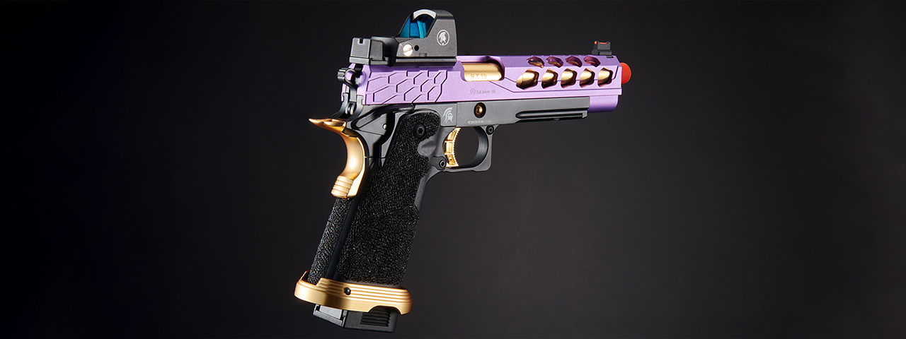 Lancer Tactical Stryk Hi-Capa 5.1 Gas Blowback Airsoft Pistol w/ Micro Red Dot Sight - (Purple & Gold)