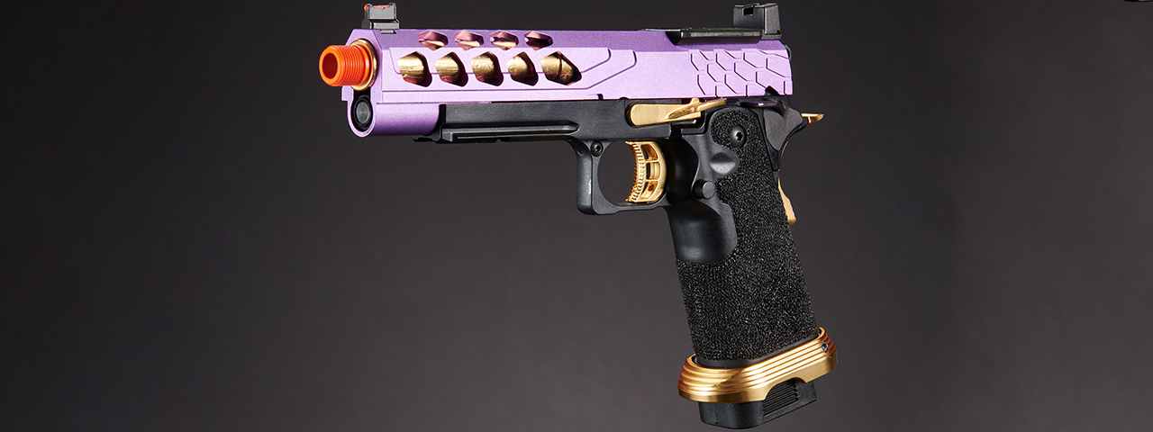 Lancer Tactical Stryk Hi-Capa 5.1 Gas Blowback Airsoft Pistol w/ Red Dot Mount (Color: Purple & Gold)