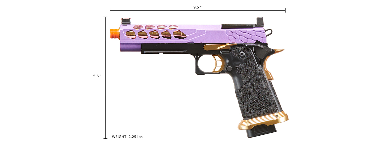 Lancer Tactical Stryk Hi-Capa 5.1 Gas Blowback Airsoft Pistol w/ Red Dot Mount (Color: Purple & Gold)