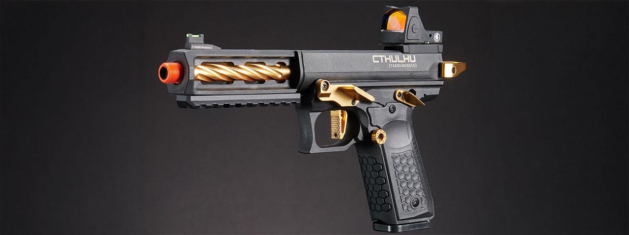 Lancer Tactical x Tandemkross CTHULHU Gas Blow Back Pistol w/ Red Dot Reflex Sight - (Black/Gold)