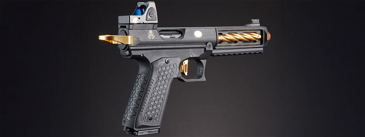 Lancer Tactical x Tandemkross CTHULHU Gas Blow Back Pistol w/ Red Dot Reflex Sight - (Black/Gold)