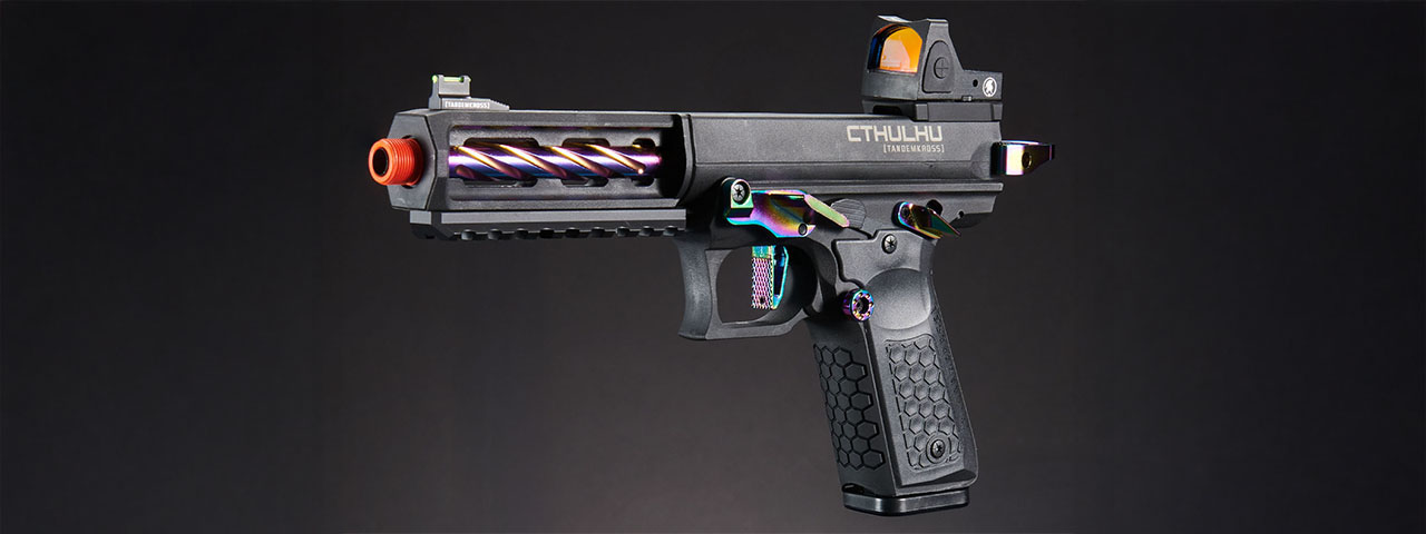 Lancer Tactical x Tandemkross CTHULHU Gas Blow Back Pistol w/ Red Dot Reflex Sight - (Black/Titanium)