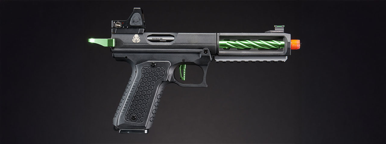 Lancer Tactical x Tandemkross CTHULHU Gas Blow Back Pistol w/ Red Dot Reflex Sight - (Black/Green)
