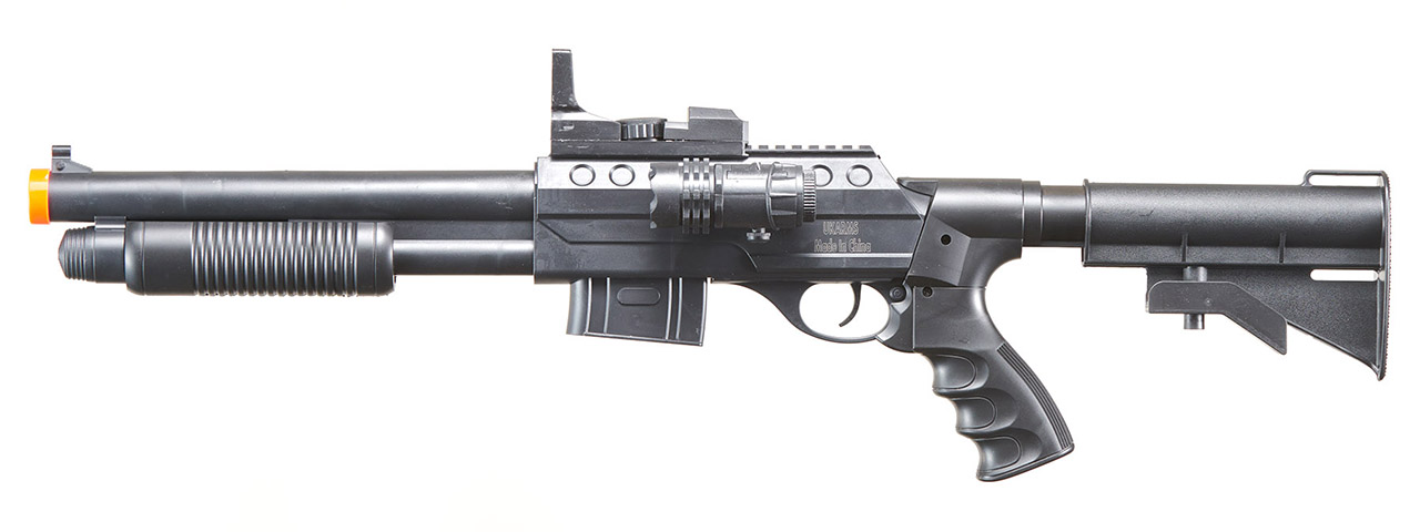 UKARMS M0581C Spring Shotgun with Pressure Switch Laser, Mock Red Dot Scope, Retractable LE Stock