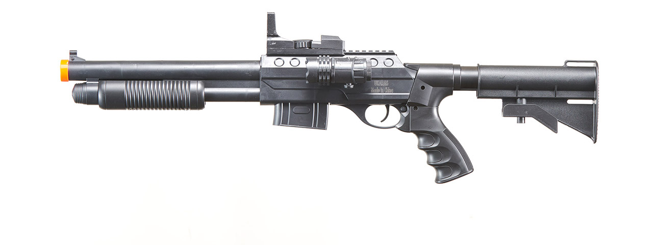 UKARMS M0581C Spring Shotgun with Pressure Switch Laser, Mock Red Dot Scope, Retractable LE Stock - (Black)