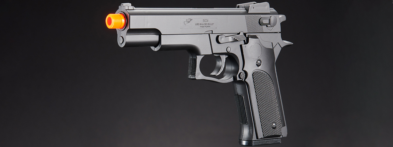 UK Arms Airsoft Full Size Spring Powered Pistol w/ Silencer - (Black)