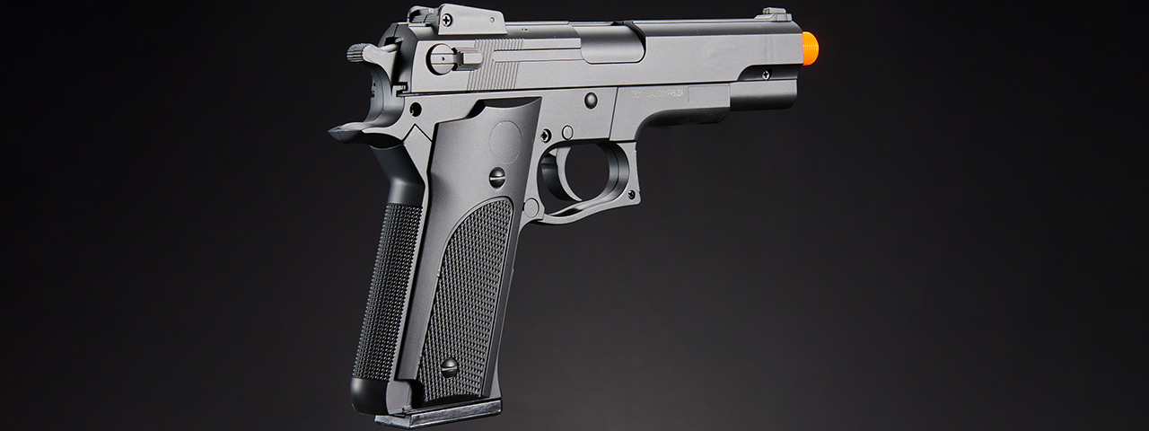 UK Arms Airsoft Full Size Spring Powered Pistol w/ Silencer - (Black)