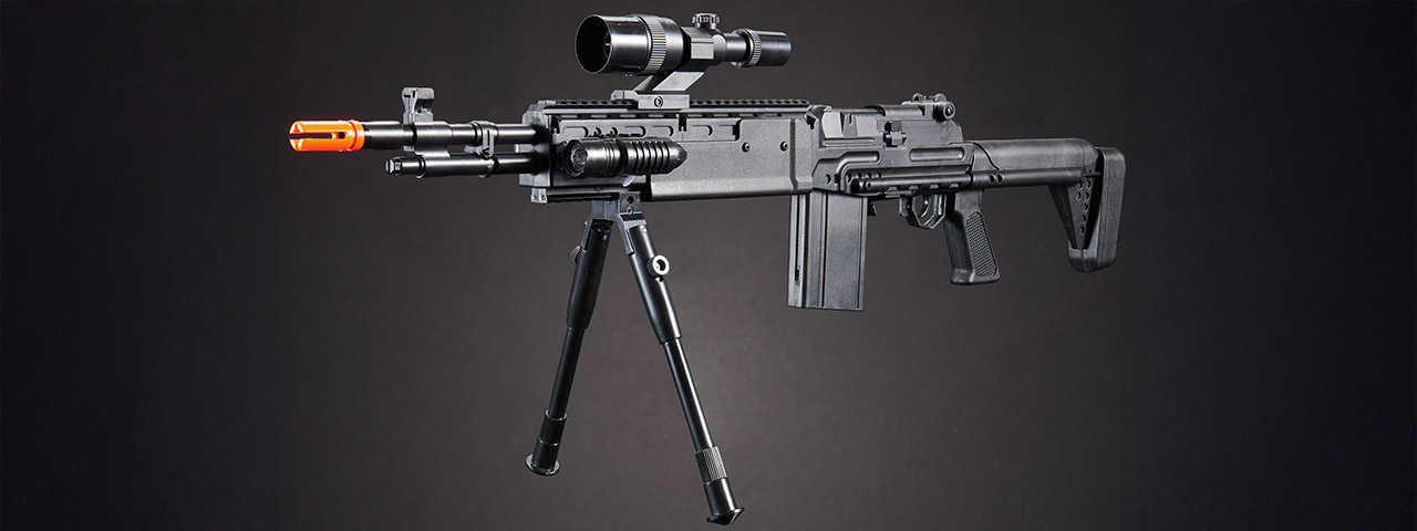UK Arms Spring Sniper Rifle and P618 Pistol Combo with Laser and Flashlight (Color: Black)