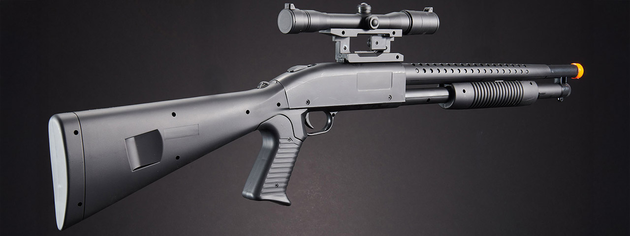 UK Arms P799A Pump Action Airsoft Spring Shotgun w/ Laser & Scope (Color: Black)