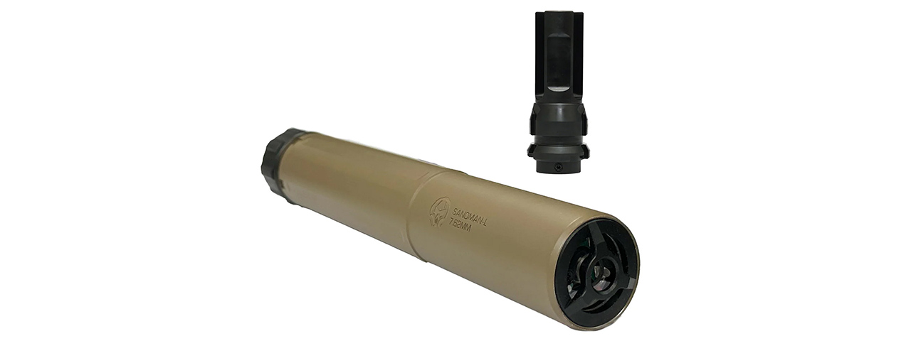 PTS Airsoft Dead Air Sandman-L Mock Suppressor w/ PTS Dead Air Keymo Flash Hider & Tracer - (FDE) PTS Airsoft Dead Air Sandman-L Mock Suppressor w/ PTS Dead Air Keymo Flash Hider & Tracer - (FDE)