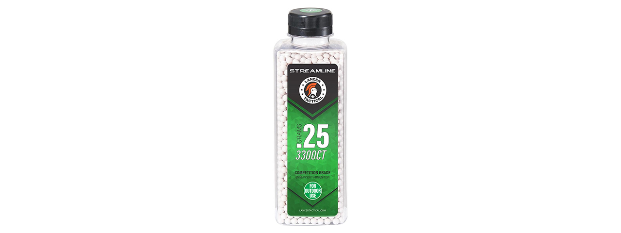 Lancer Tactical 3300 Round .25G Streamline Competition Grade Outdoor BBs - (White)