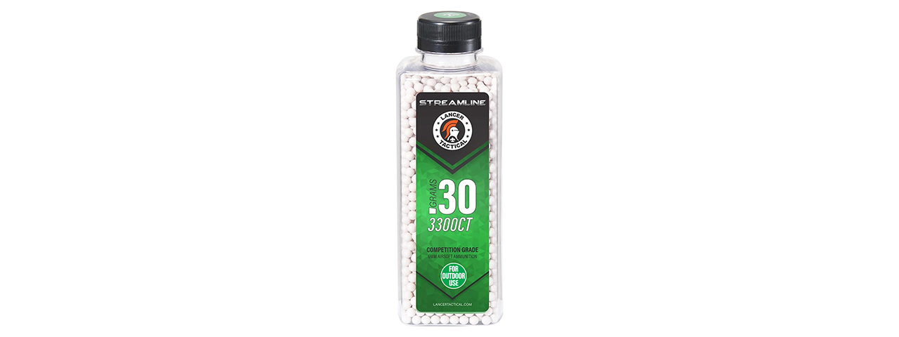 Lancer Tactical 3300 Round .30G Streamline Competition Grade Outdoor BBs - (White)