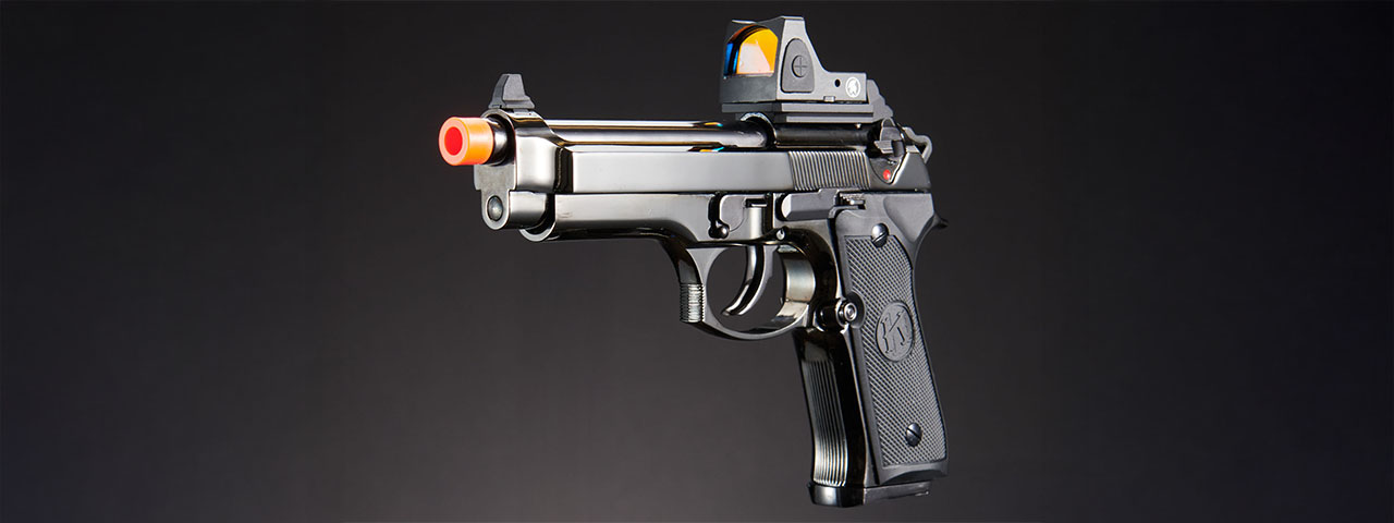 KLI KL-92 Fusion Optic Ready 6mm Dual Power CO2/Gas Blowback Airsoft Pistol Red Dot Combo - (Black/Gun Metal)