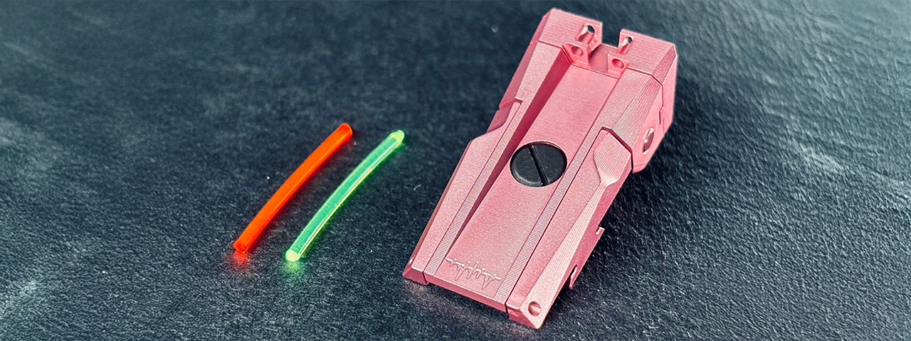 English Dr. Black Aluminum Fiber Optic Rear Sight for TM Hi-CAPA 5.1 GBB Pistols - (Pink)