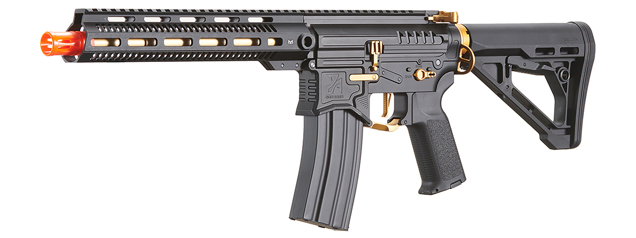Zion Arms R15 Mod 1 Long Rail Airsoft Rifle with Delta Stock (Color: Black/Gold)