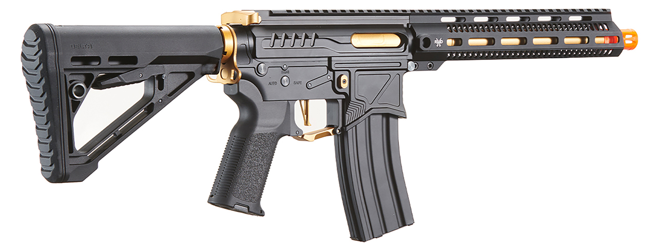 Zion Arms R15 Mod 1 Long Rail Airsoft Rifle with Delta Stock (Color: Black/Gold)