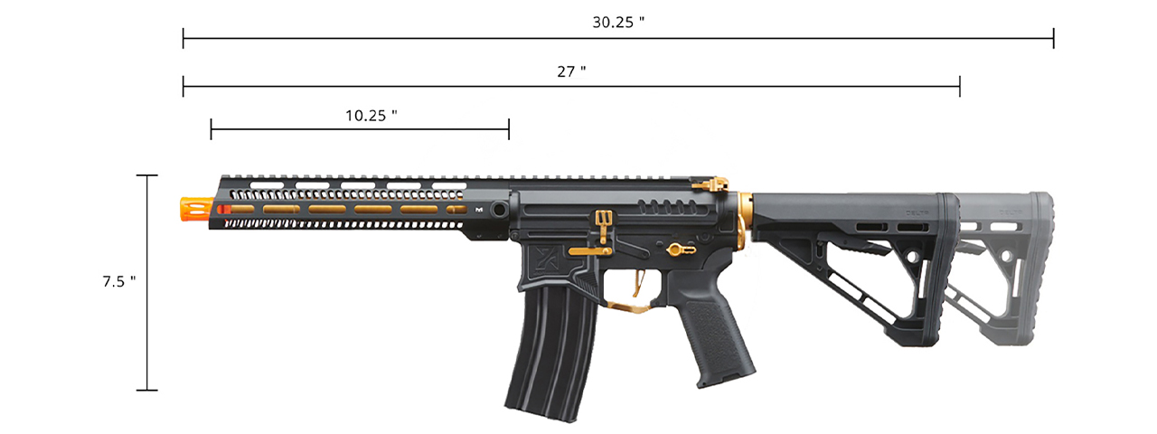 Zion Arms R15 Mod 1 Long Rail Airsoft Rifle with Delta Stock (Color: Black/Gold)