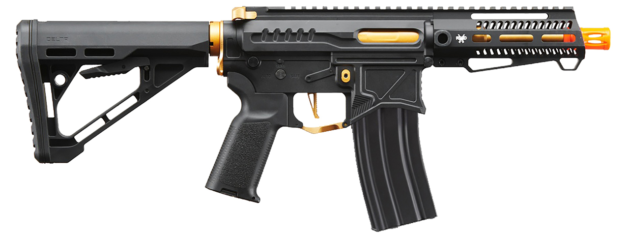 Zion Arms R15 Mod 1 Short Barrel Airsoft Rifle with Delta Stock (Color: Black & Gold)
