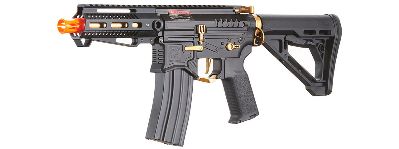 Zion Arms R15 Mod 1 Short Barrel Airsoft Rifle with Delta Stock (Color: Black & Gold)