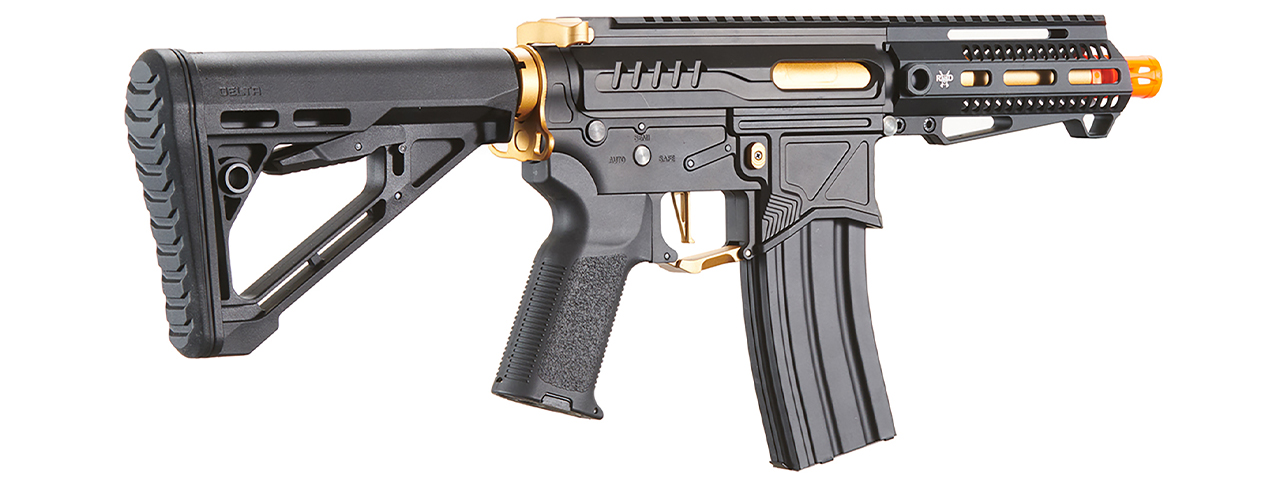 Zion Arms R15 Mod 1 Short Barrel Airsoft Rifle with Delta Stock (Color: Black & Gold)