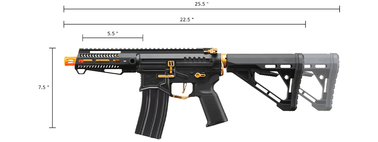 Zion Arms R15 Mod 1 Short Barrel Airsoft Rifle with Delta Stock (Color: Black & Gold)