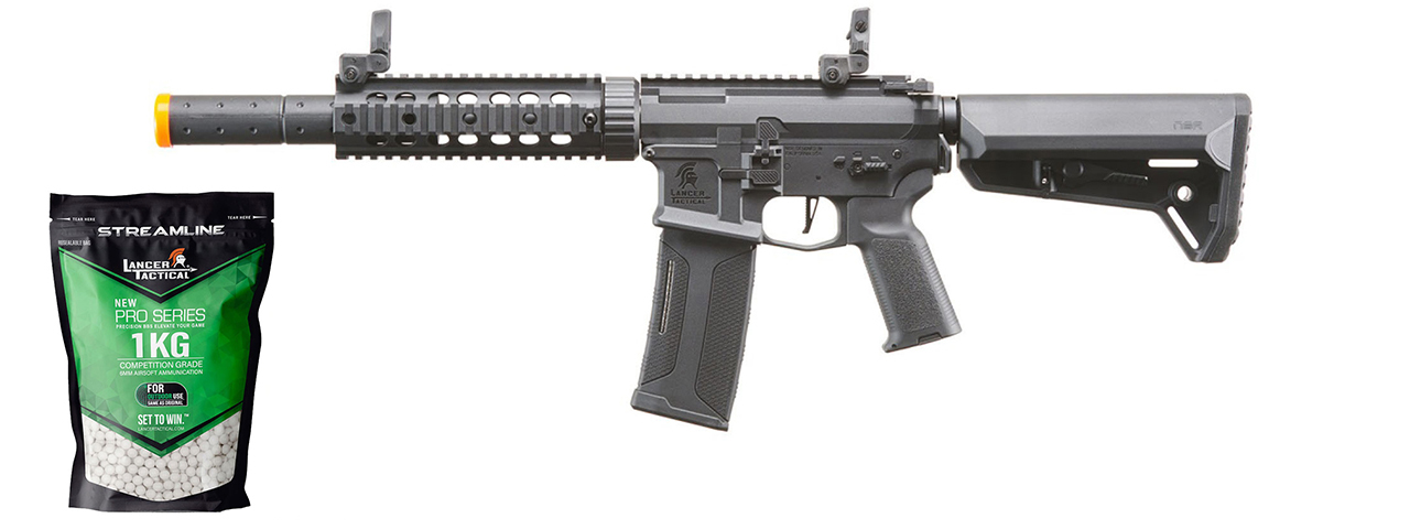 Lancer Tactical Gen 2 M4 SD Carbine Airsoft AEG Rifle w/ Ambidextrous NSR Receiver, NSR Stock & Mock Suppressor - (Black) - Gen 2 Starter Bundle