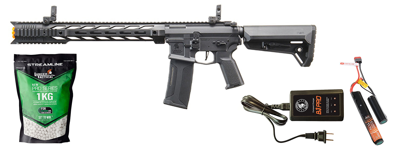 Lancer Tactical Gen 3 M4 SPR Interceptor AEG w/ Ambidextrous NSR Receiver & NSR Stock - (Black) - Gen 3 Starter Bundle