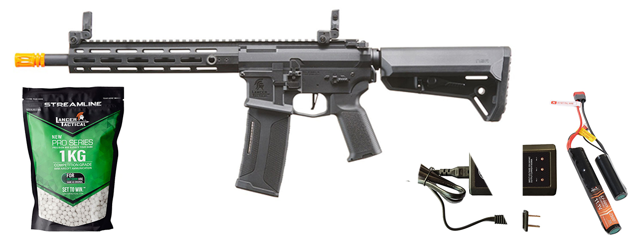 Lancer Tactical Gen 3 Hellion M-LOK 10" M4 AEG w/ Ambidextrous NSR Receiver & NSR Stock - (Black) - Gen 3 Starter Bundle