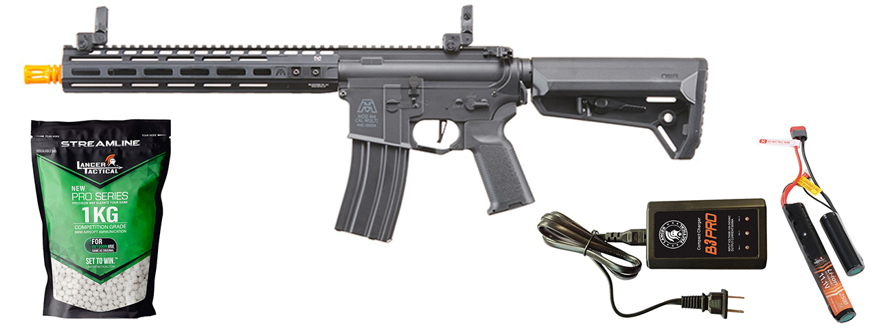 BG Defense Type-A MK2 12" Gen 3 AEG Rifle by Lancer Tactical - (Black) - Gen 3 Starter Bundle